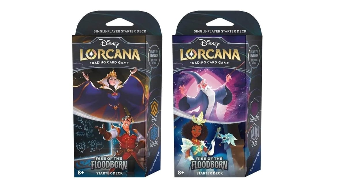 Disney Lorcana Rise of the Floodborn Starter Deck boxes.