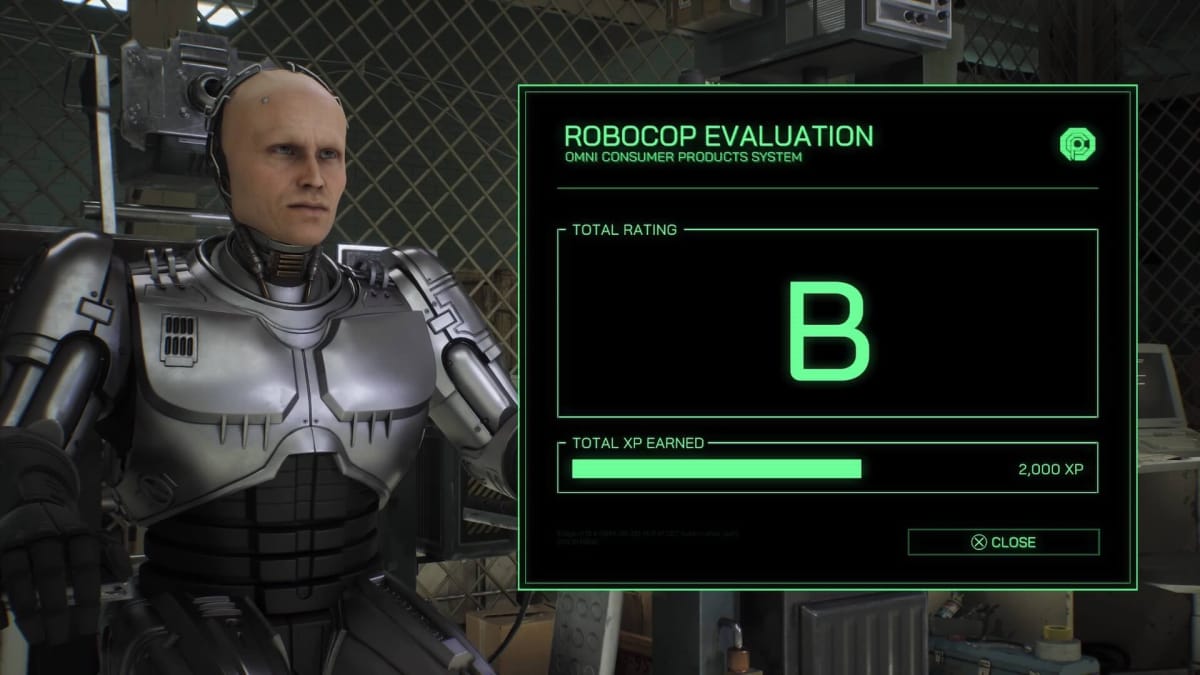 An image of RoboCop being evaluated from our RoboCop Rogue City Review