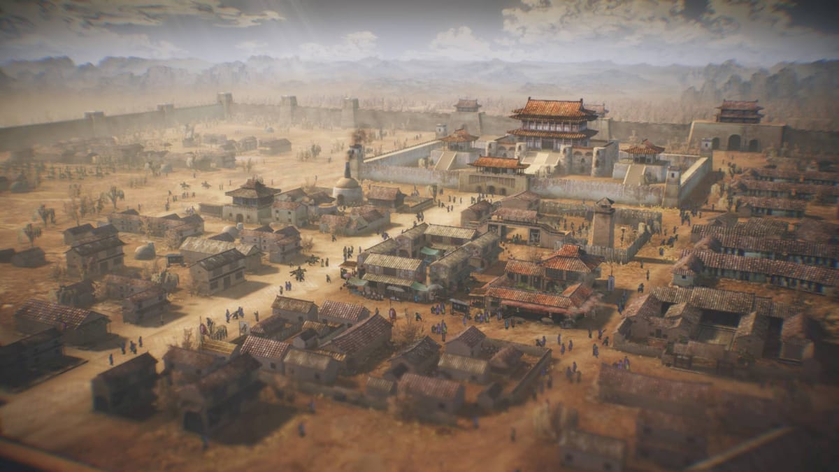 Romance of the Three Kingdoms 8 Remake Gameplay Screenshot Showing a Town