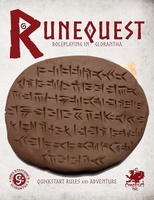 The cover for the RuneQuest Cueniform Tablet game on April Fools' Day.