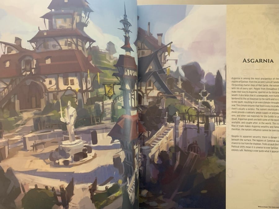 A screenshot from the Runescape Kingdoms The Roleplaying Game core rulebook depicting artwork of the Asgarnian Kingdom