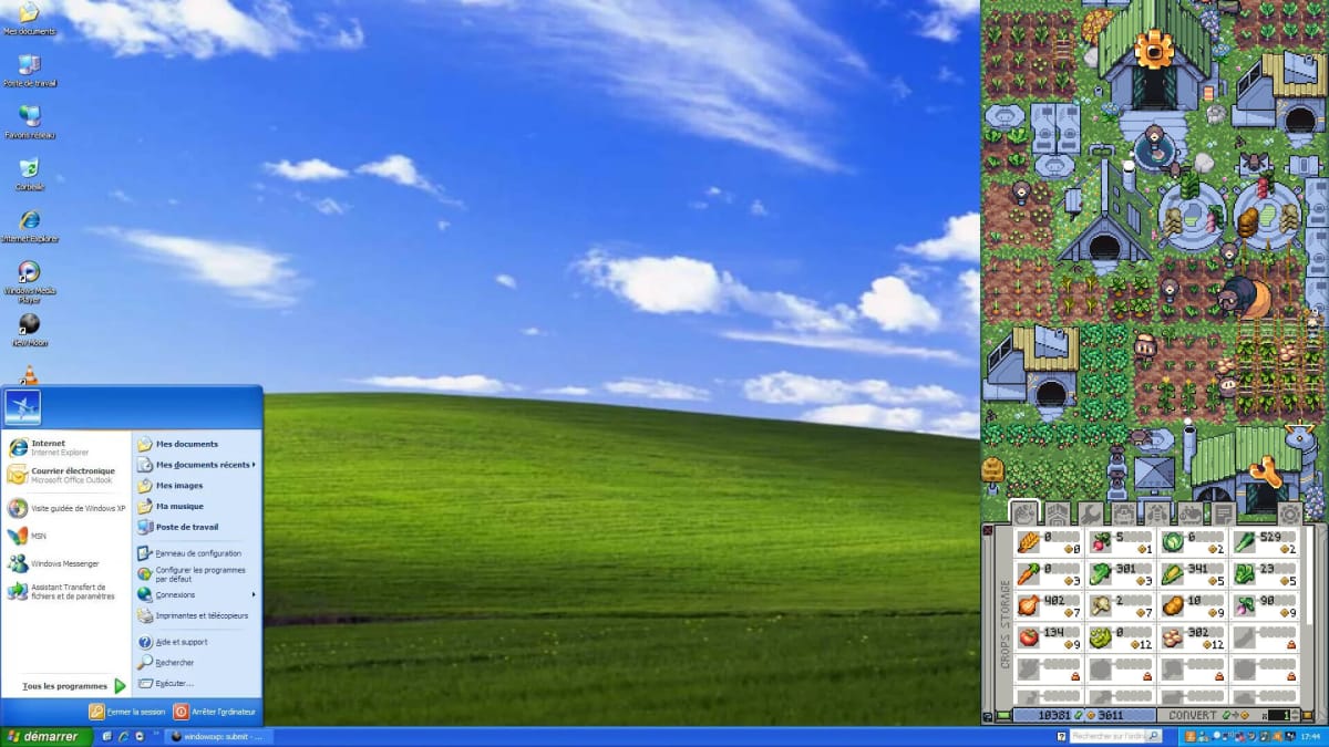 Rusty's Retirement running alongside an instance of Windows XP