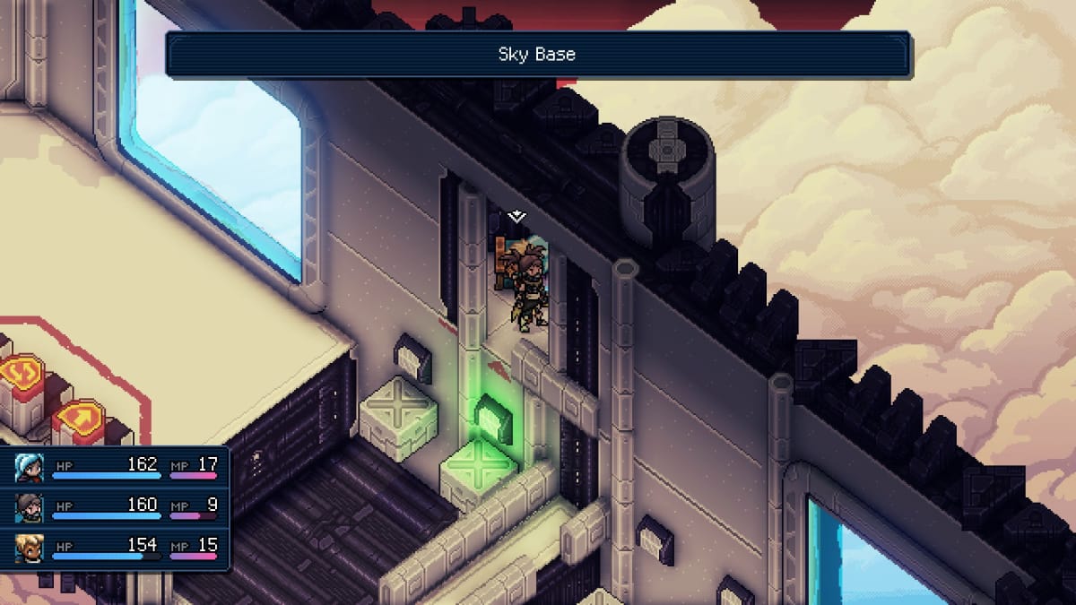 Standing next to a chest on an upper platform in Sky Base.