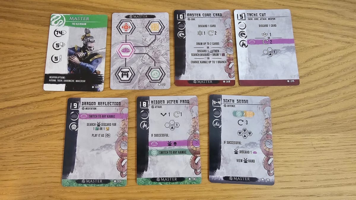 Examples of several of the different card types used in Senjutsu.