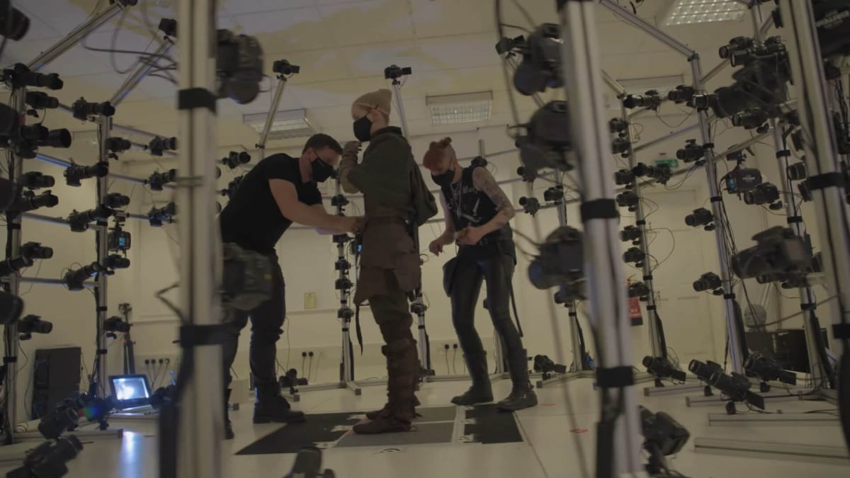 Actors being scanned by a complex array of cameras in Senua's Saga: Hellblade 2