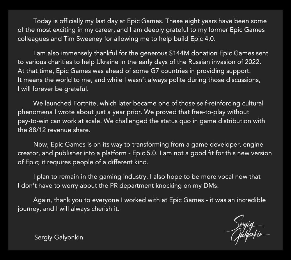 Sergey Galyonkin Message
