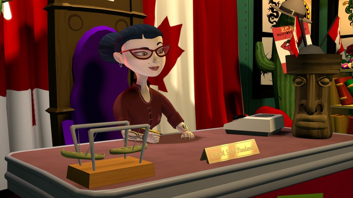 Sam and Max Save the World PlayStation, where we see the mayor of the twon sitting in her office wearing glasses, and sporting a nice gold nameplate on her desk