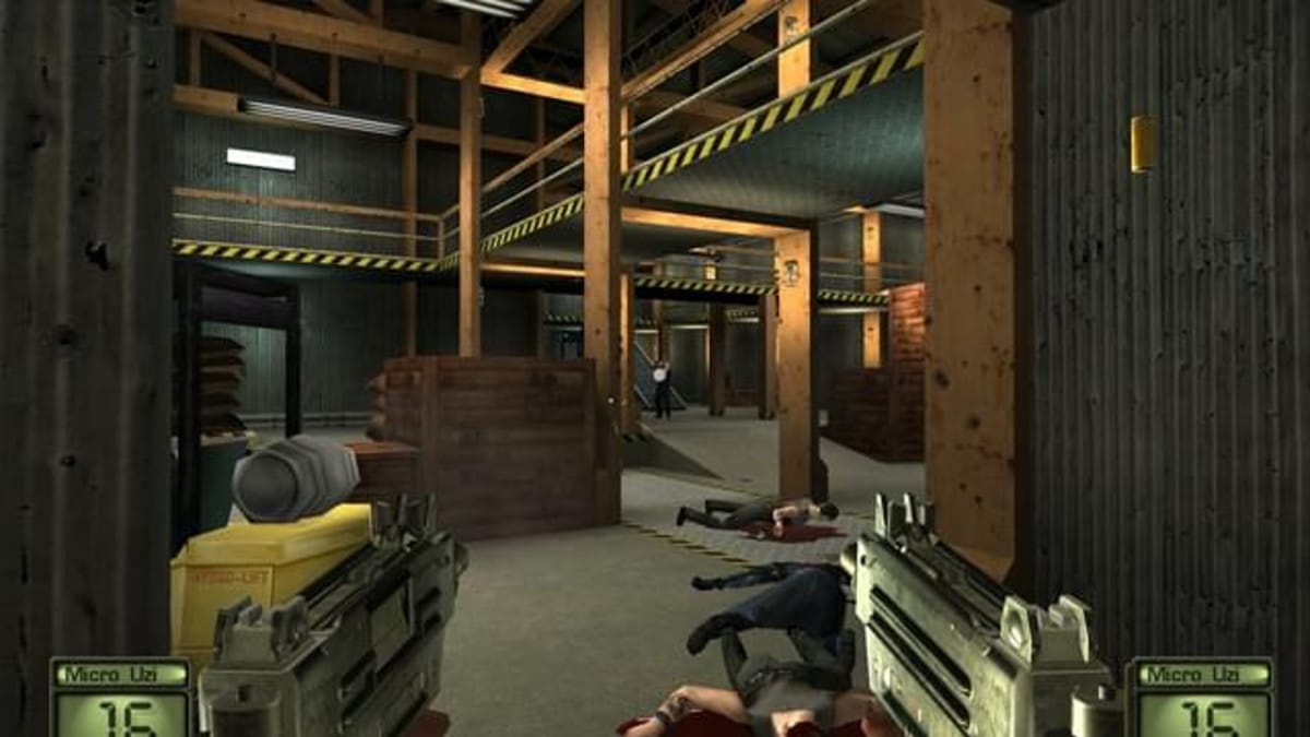 A player can be seen shooting some enemies with a weapon