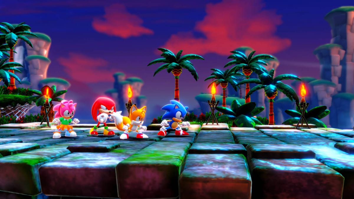 Sonic, Tails, Knuckles, and Amy getting ready to run in Sonic Superstars, which is in fourth place in this week's UK boxed sales charts
