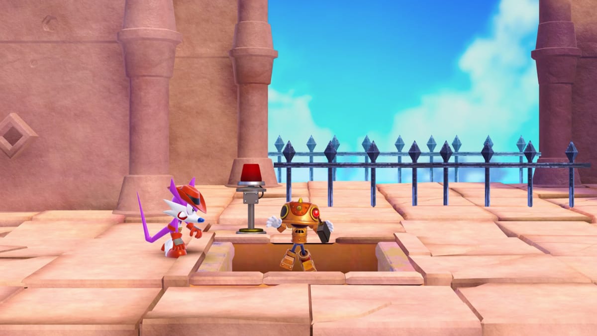 Fang and Trip accidentally springing a trap door in Sonic Superstars