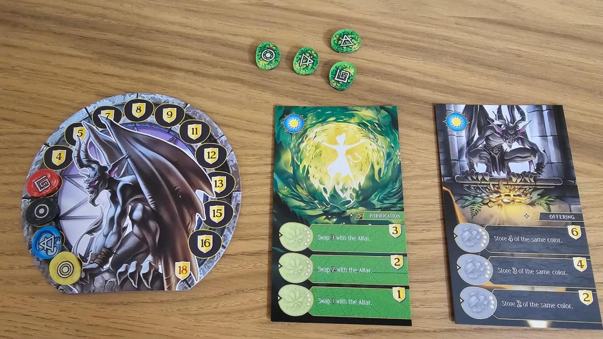 Some of the Spellbook components, Materia tokens and spell cards.