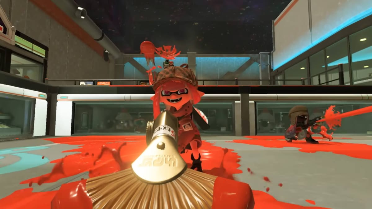 An Inkling running towards the camera with a grin on their face in Splatoon 3 Chill Season 2023