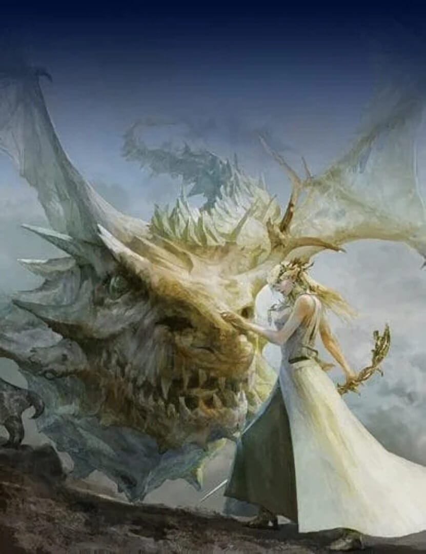 A character comforting a dragon in concept art for the canceled Square Enix game Project Prelude Rune
