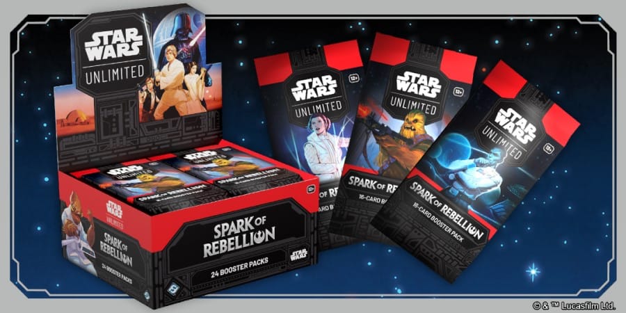Artwork of a booster pack box for Star Wars: Unlimited Sparks of Rebellion
