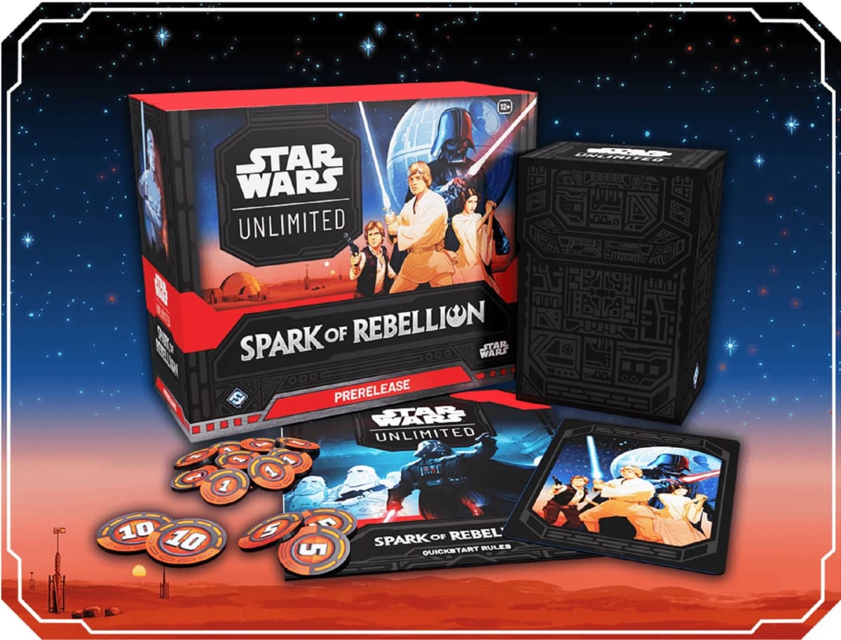 Star Wars Unlimited Spark of Rebellion Prerelease Box Contents.