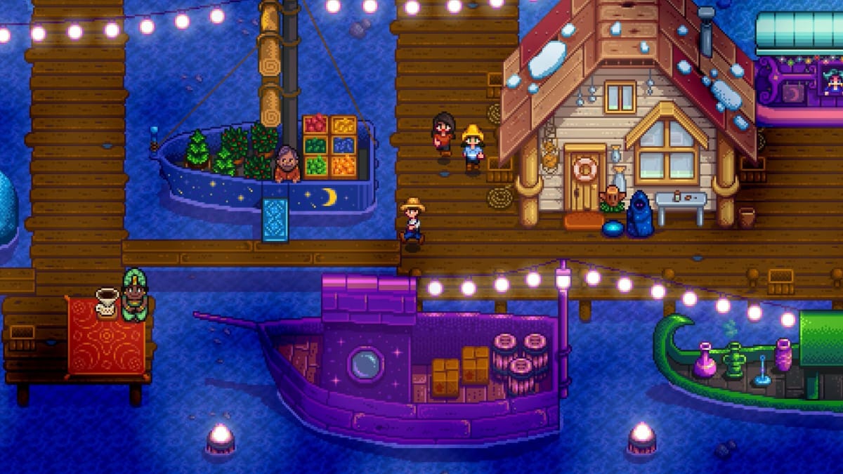The player walking around a festival in Stardew Valley