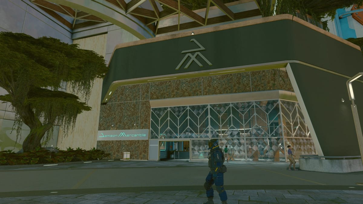 Starfield screenshot showing a futuristic store called Jemison Mercentile