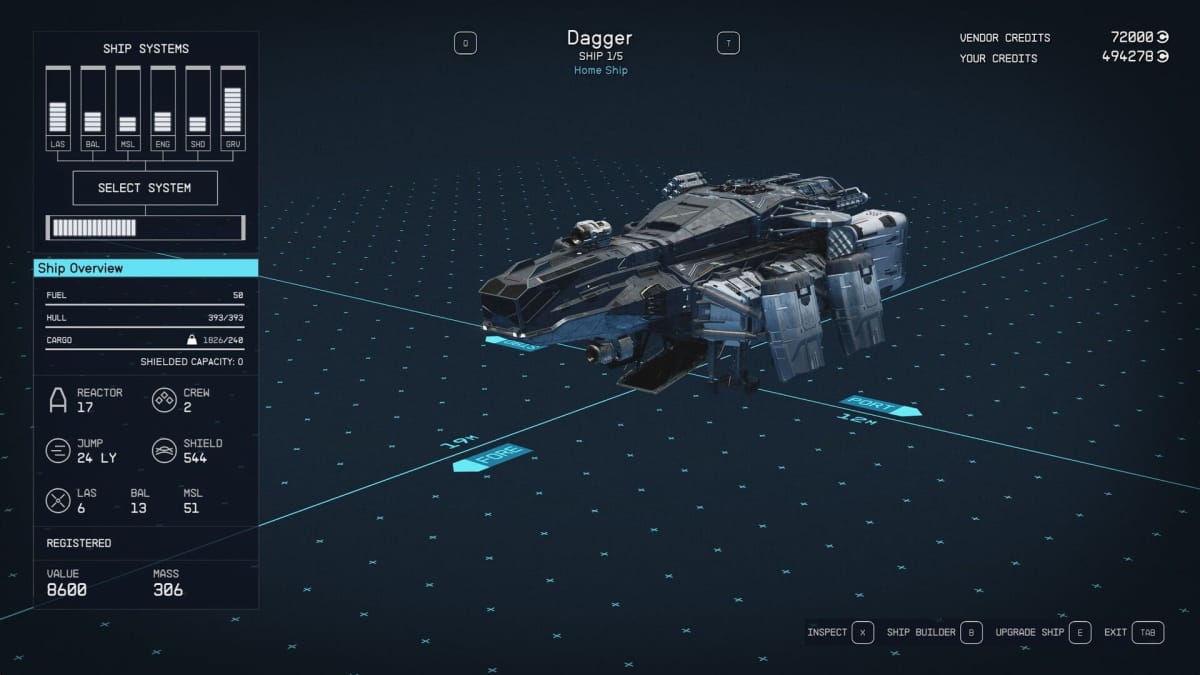 Starfield Dagger Ship Stats Page