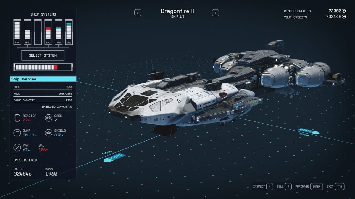 Starfield Dragonfire II Ship Stats Page