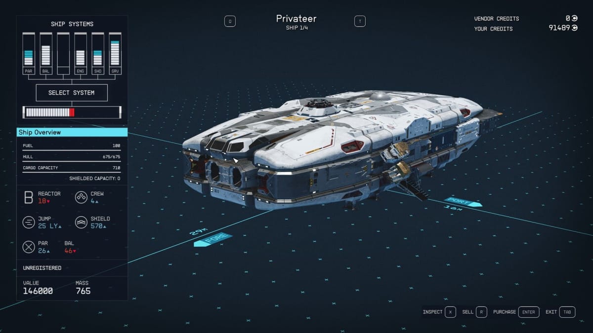 Starfield Privateer Ship Stats Page