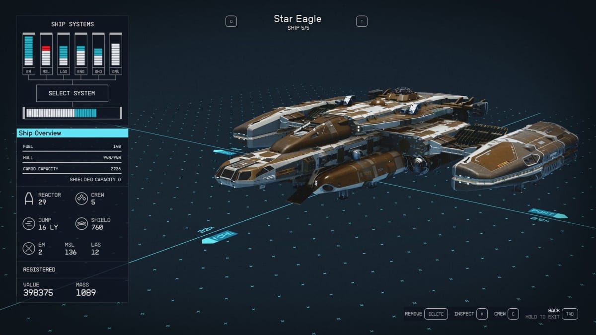 Starfield Star Eagle Ship Stats Page