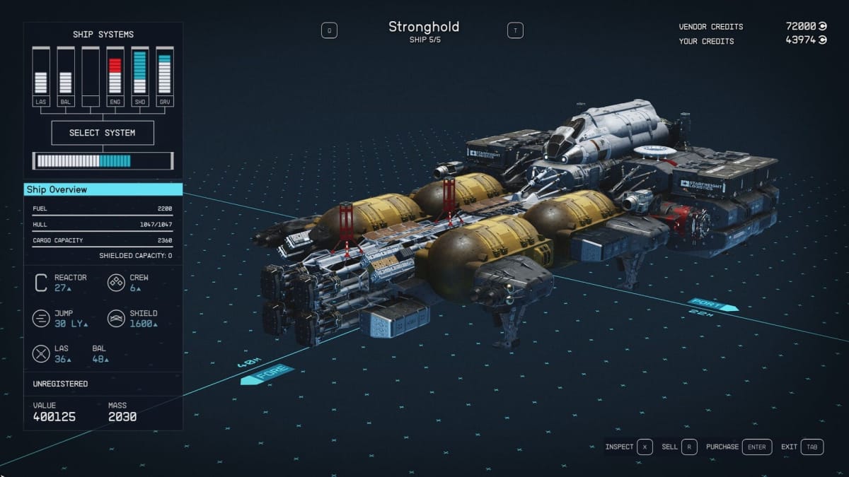 Starfield Stronghold Ship Stats Page