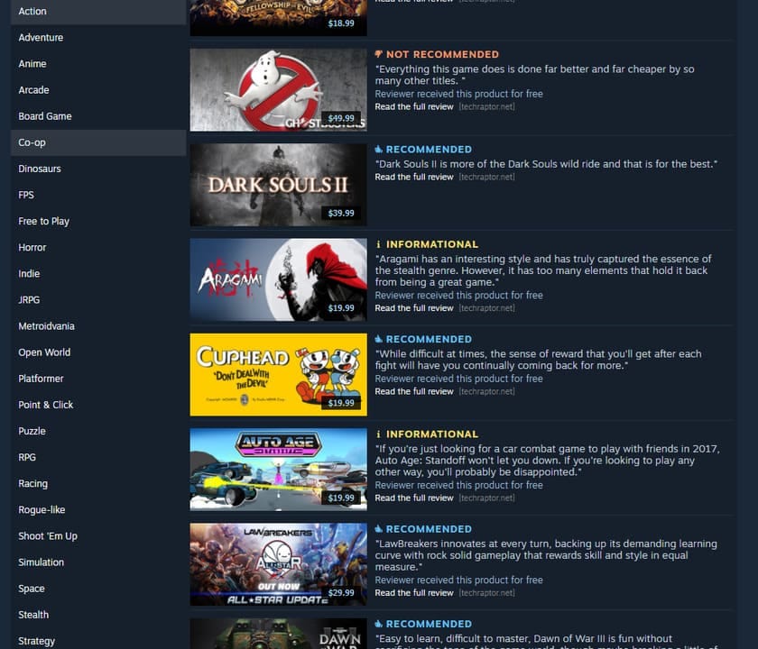 Image of the Recommendation Lists for Steam Curators