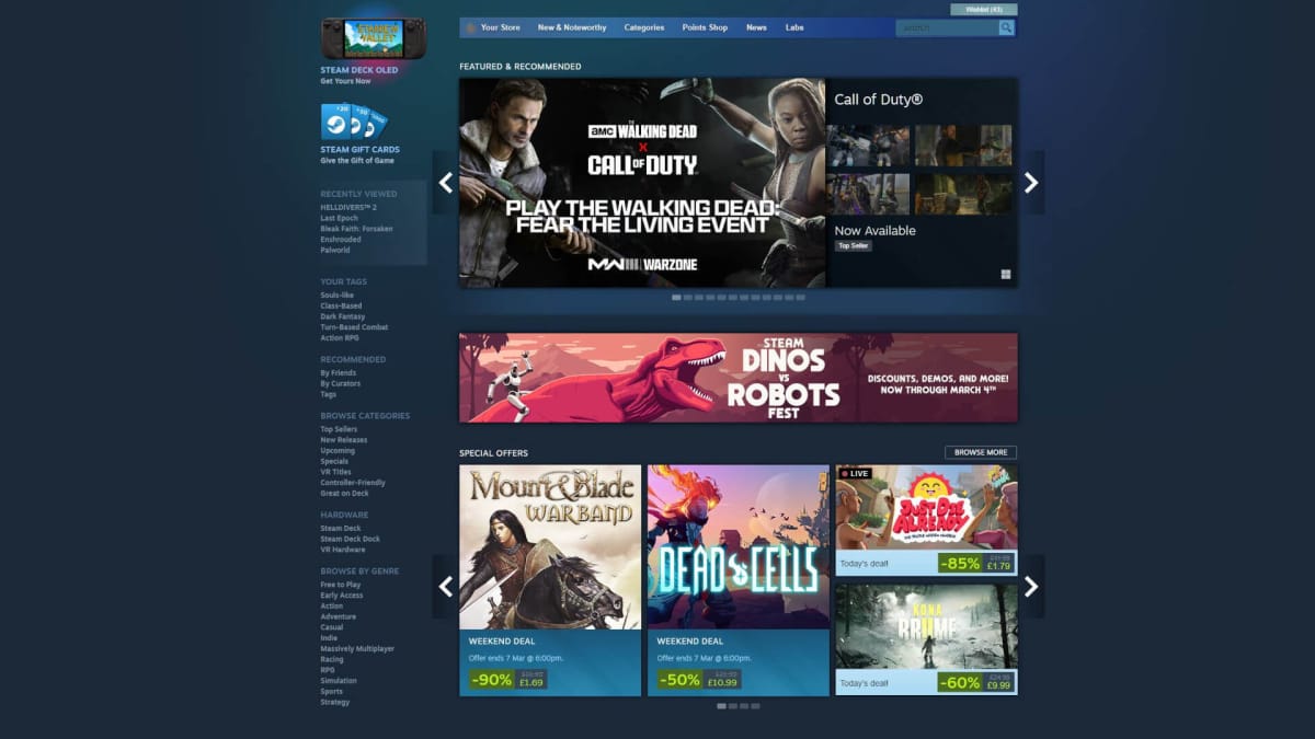 A view of the main store page on Steam to illustrate the Steam Discovery 2.0 story