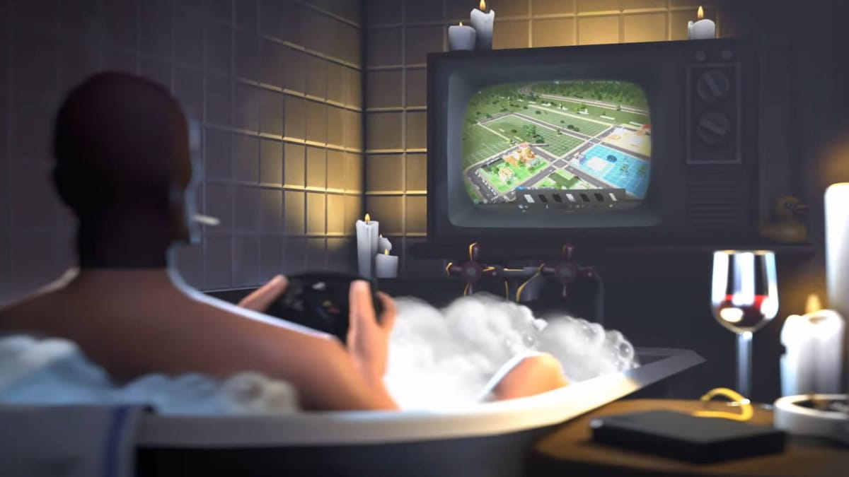 Spy sitting in the bath and playing a Steam game, intended to illustrate the Steam Machines being announced
