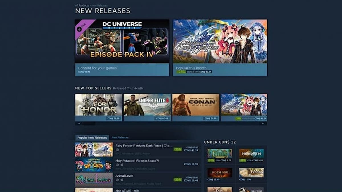 A view of the Steam New Releases page as it stood in 2017