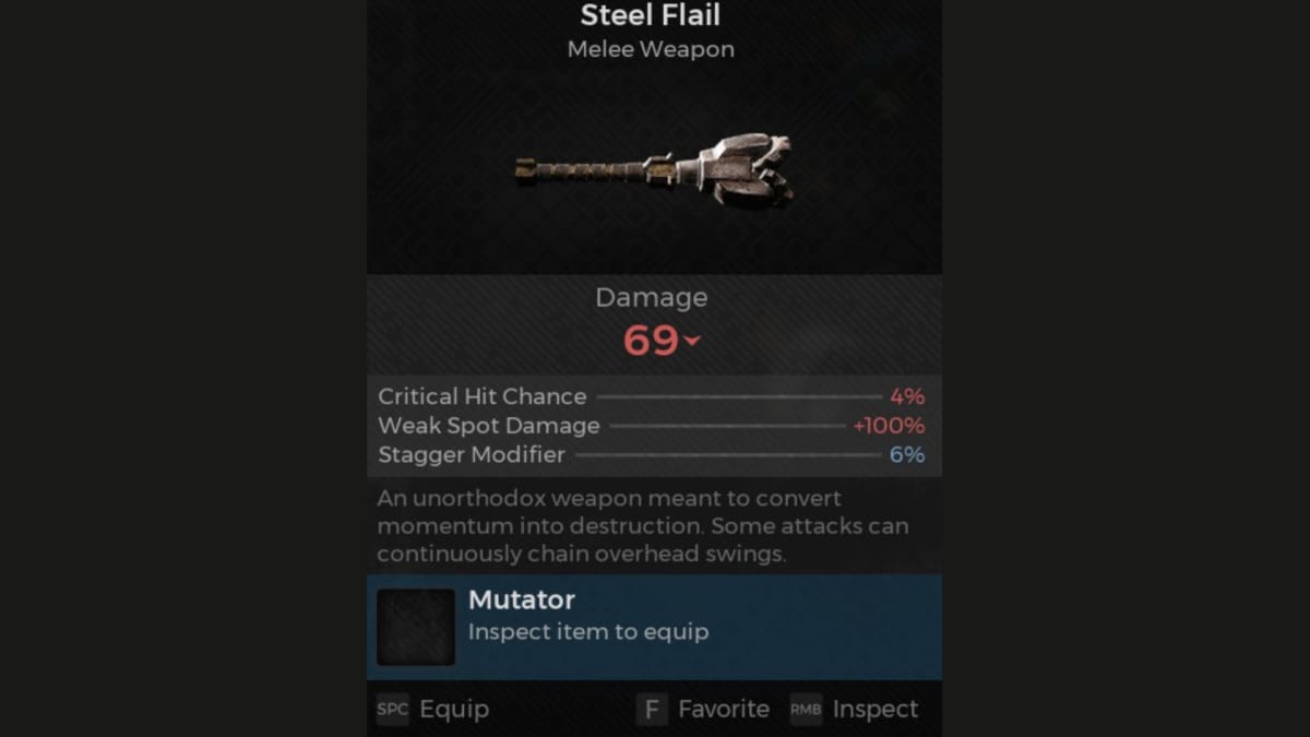 Steel Flail screenshot of weapon panel from remnant 2