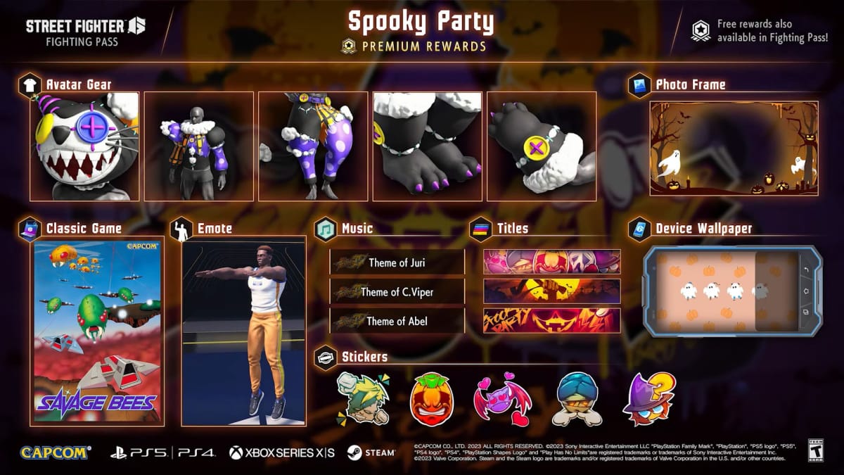The unlockables in the Street Fighter 6 Spooky Party Fighting PAss
