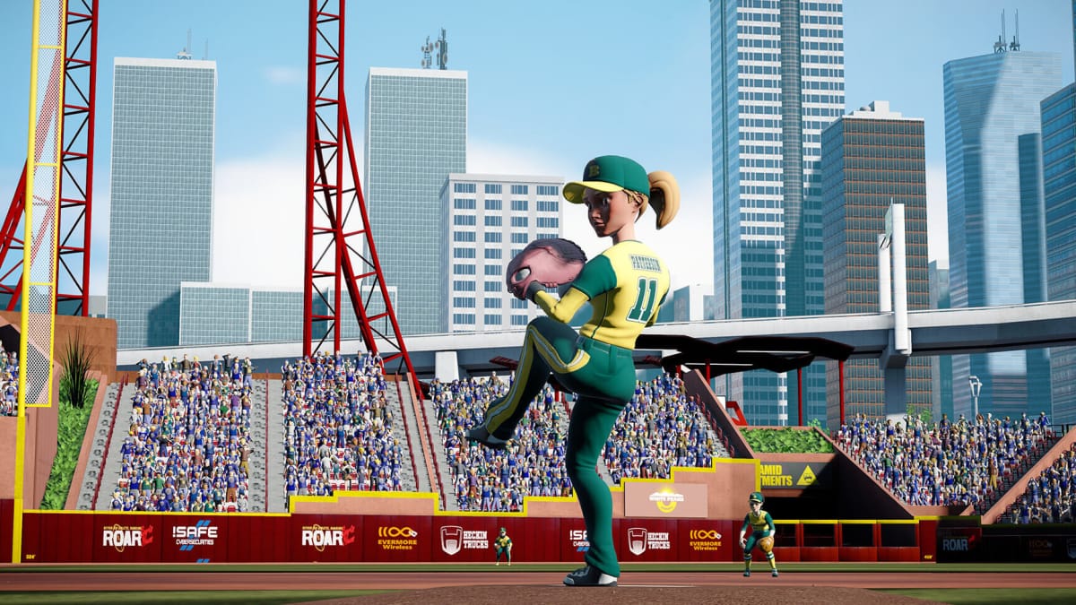 A player about to pitch a ball in Super Mega Baseball 4, an Xbox Game Pass January 2024 game