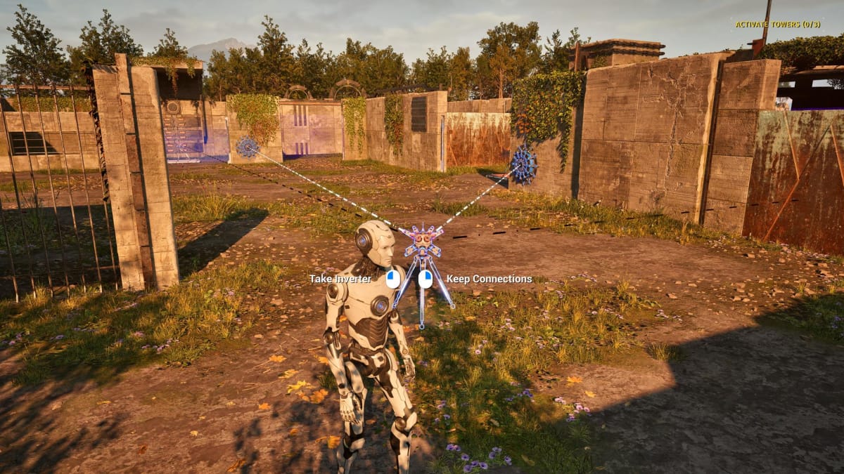 The player stands next to an Inverter device that’s already linked to various objects in The Talos Principle 2 for the Preconnected Lost Puzzle.