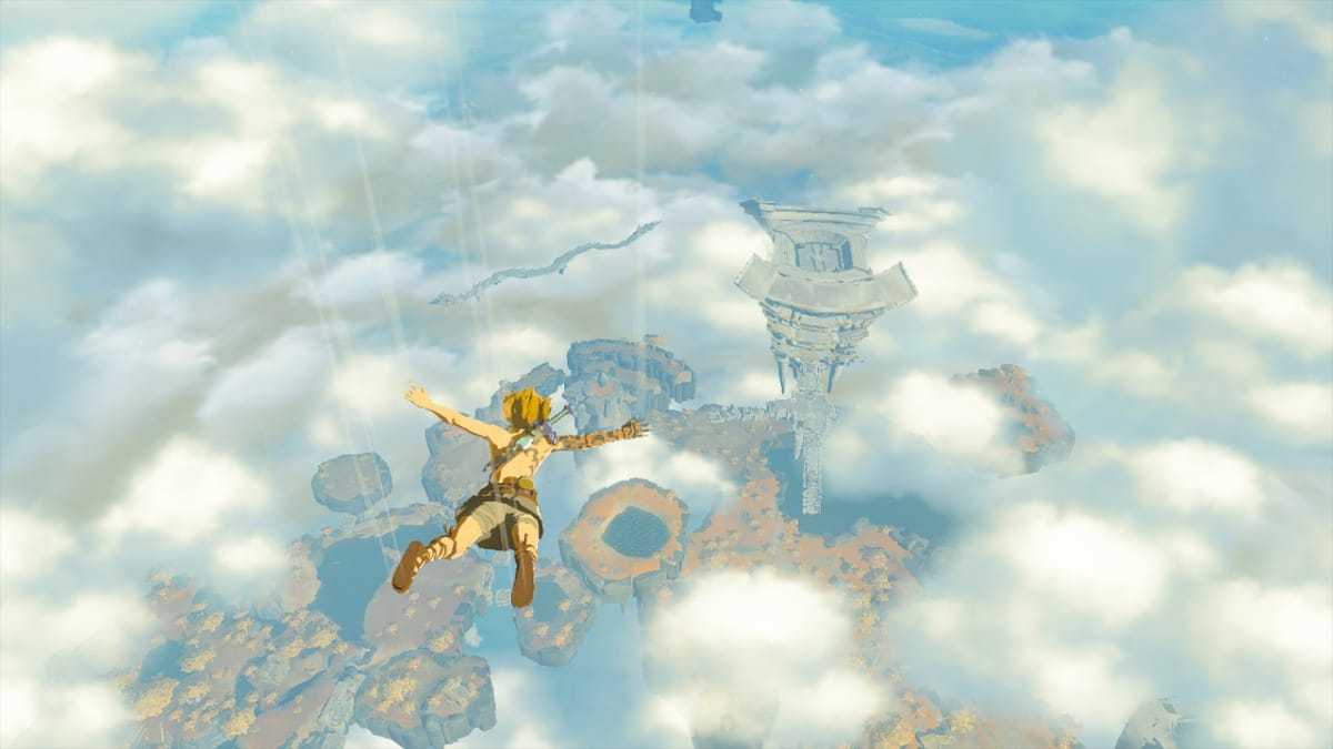 Link dives to Hyrule from the skies in The Legend of Zelda: Tears of hte Kingdom