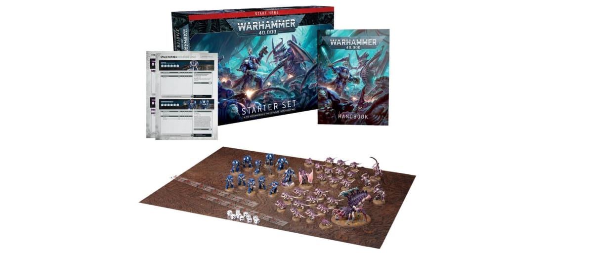 The contents of the Warhammer 40K Starter Set.