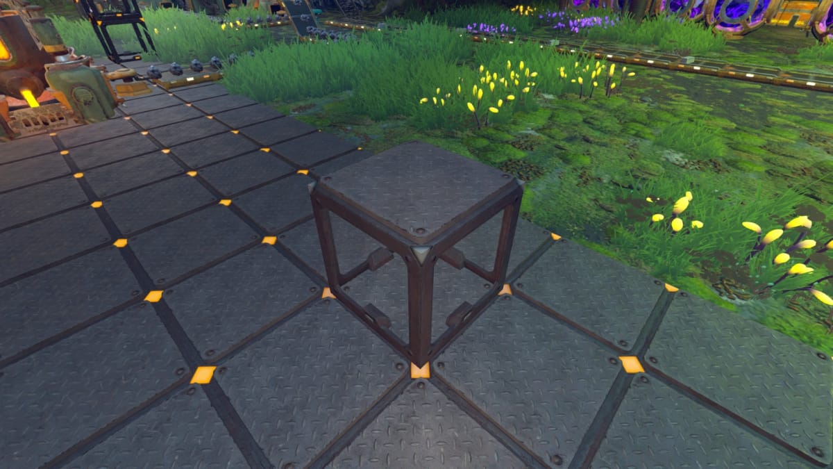 Techtonica screenshot showing a powered floor block raised on a metal floor