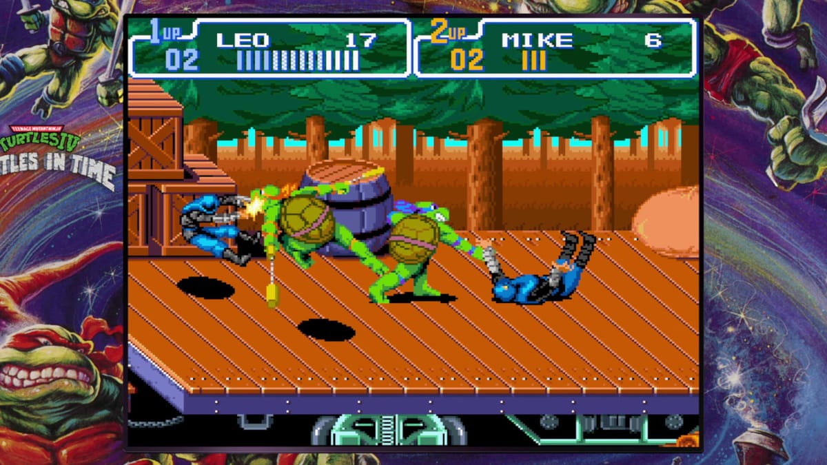 Leonardo and Michaelangelo fighting enemies in one of the games in Digital Eclipse's Teenage Mutant Ninja Turtles: The Cowabunga Collection