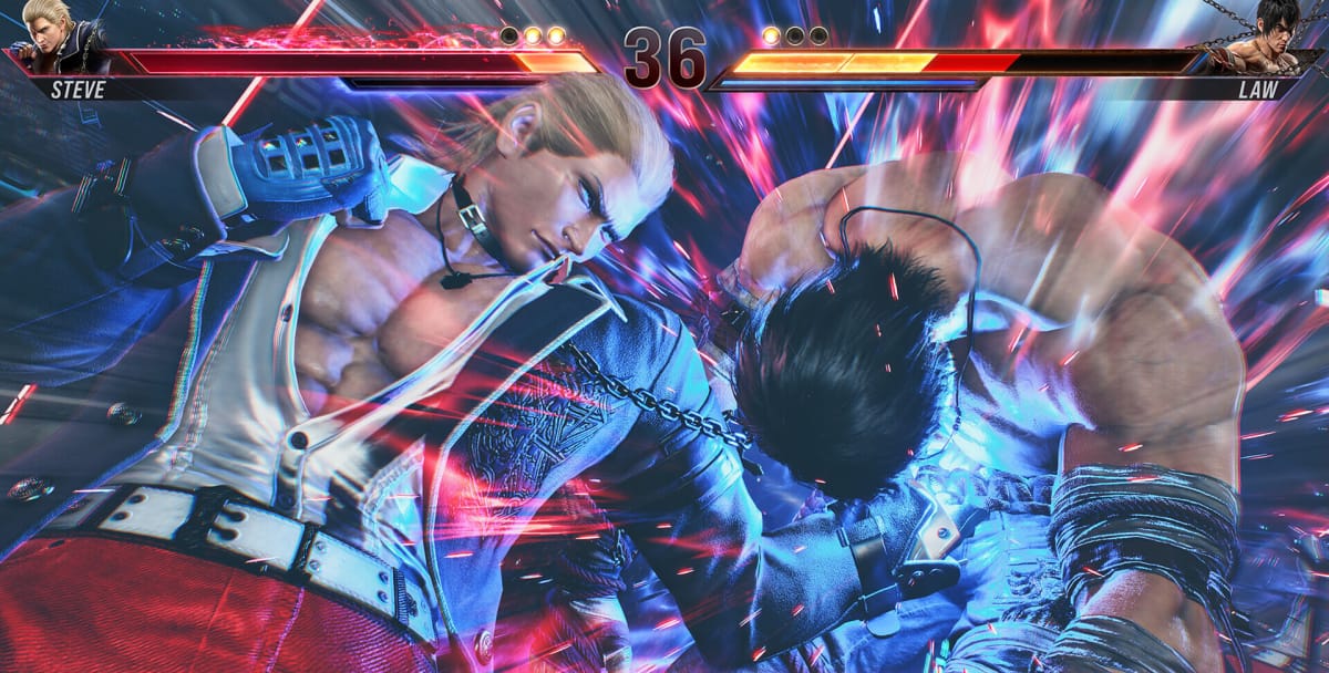 Steve punching Law in a gameplay screenshot for Tekken 8