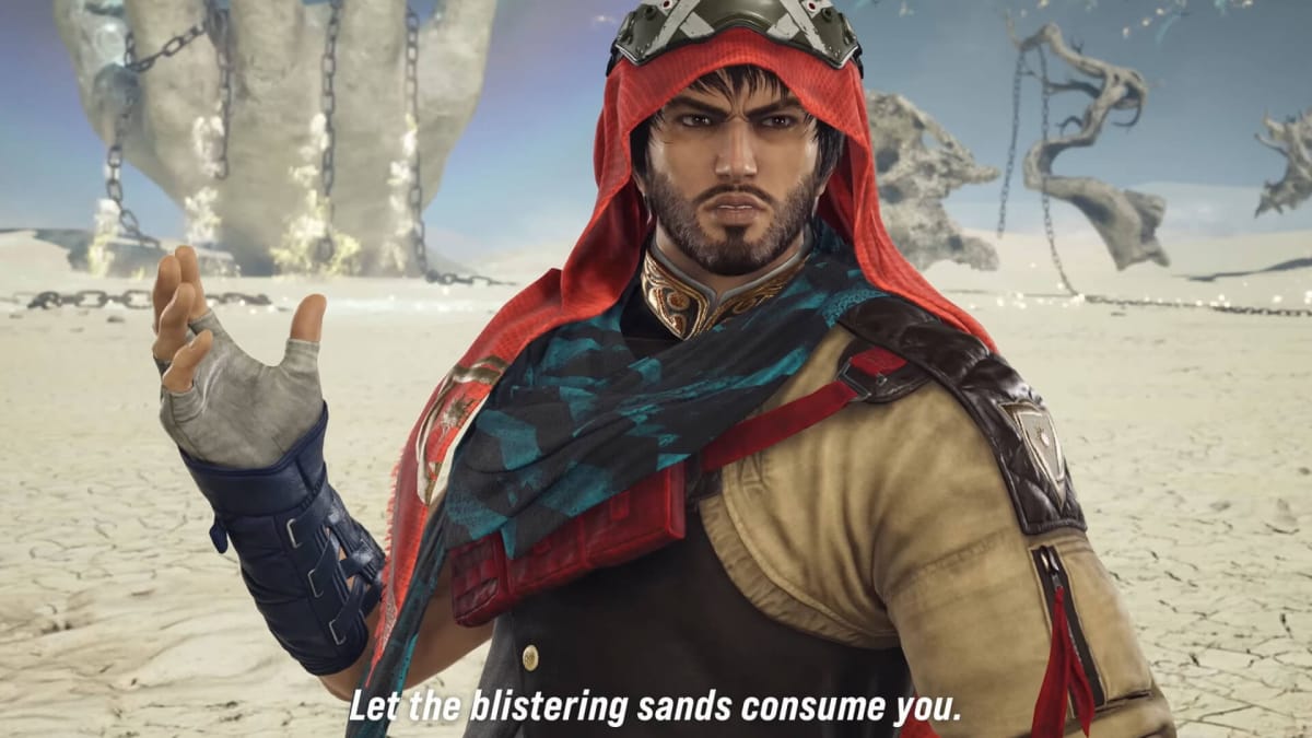 Shaheen saying "let the blistering sands consume you" in Tekken 8