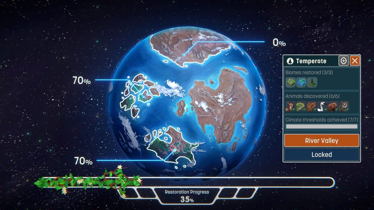 Image of the biome selection screen in Terra Nil