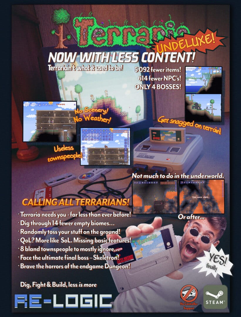 A poster advertising the so-called Terraria Undeluxe Edition for April Fools' Day 2024