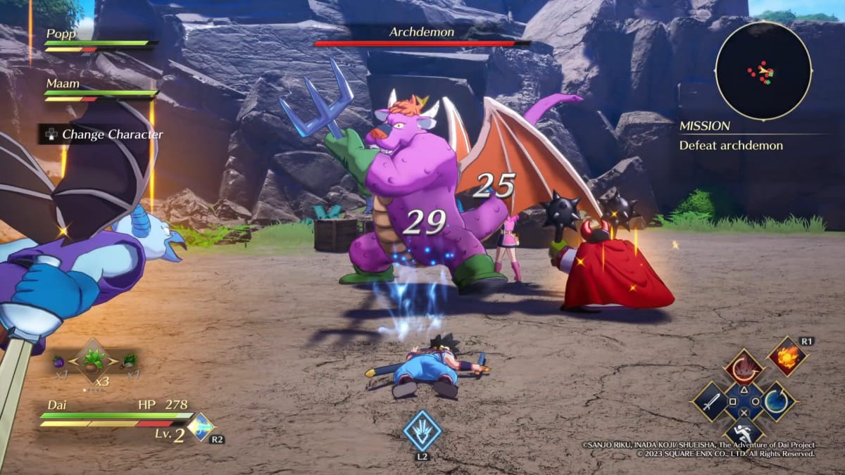 Fighting the Archdemon enemy in Infinity Strash: DRAGON QUEST The Adventure of Dai 