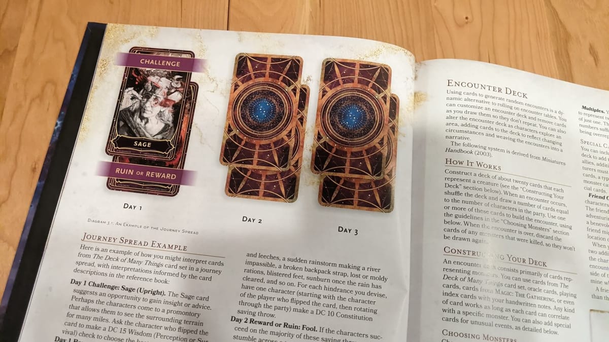 A page showing off Journey Spread in The Deck of Many D&D 5e Source Book