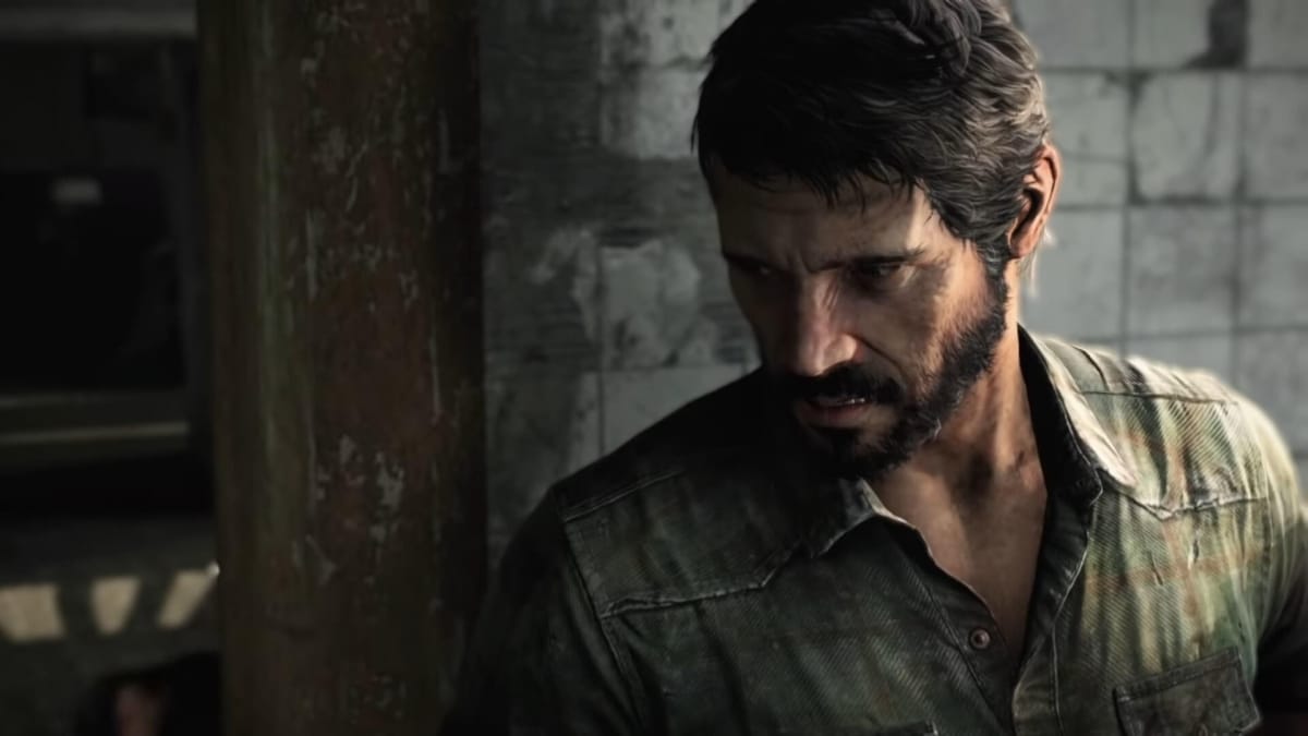 Joel peering around a corner in The Last of Us