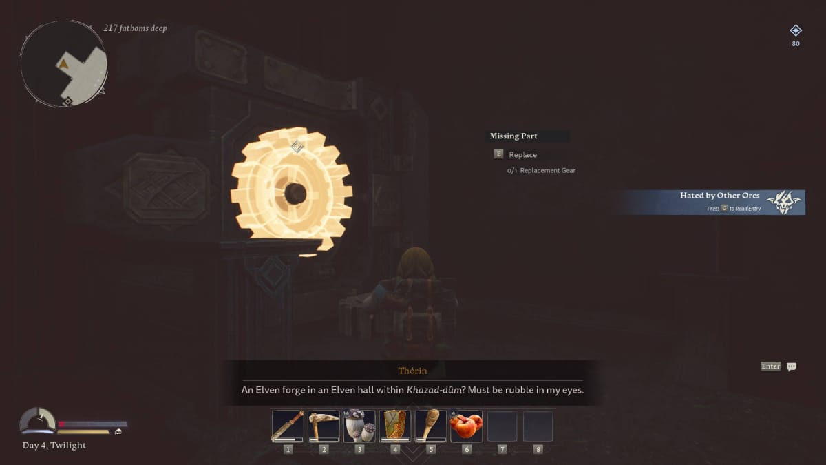 The Lord of the Rings: Return to Moria Great Forge of Narvi Repair Guide - Carrying a Replacement Gear to the Great Forge of Narvi