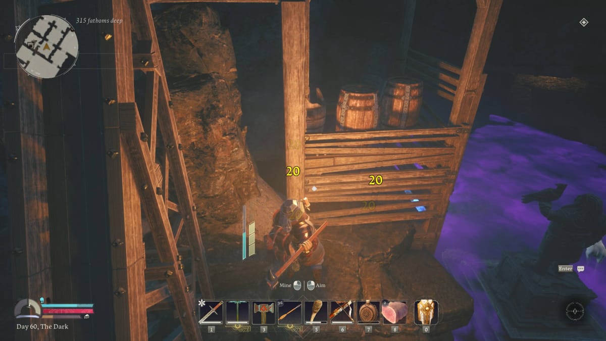 The Lord of the Rings: Return to Moria Resources Guide - Destroying Wooden Scaffolding with a Pickaxe