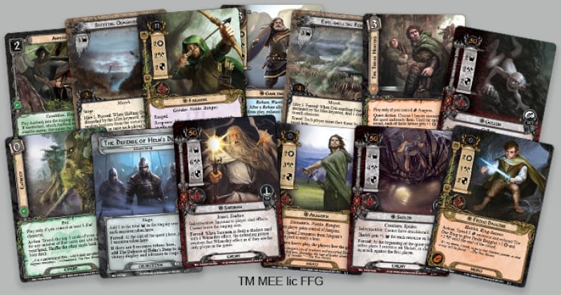 Artwork of several cards from The Lord of the Rings: The Card Game The Two Towers expansion