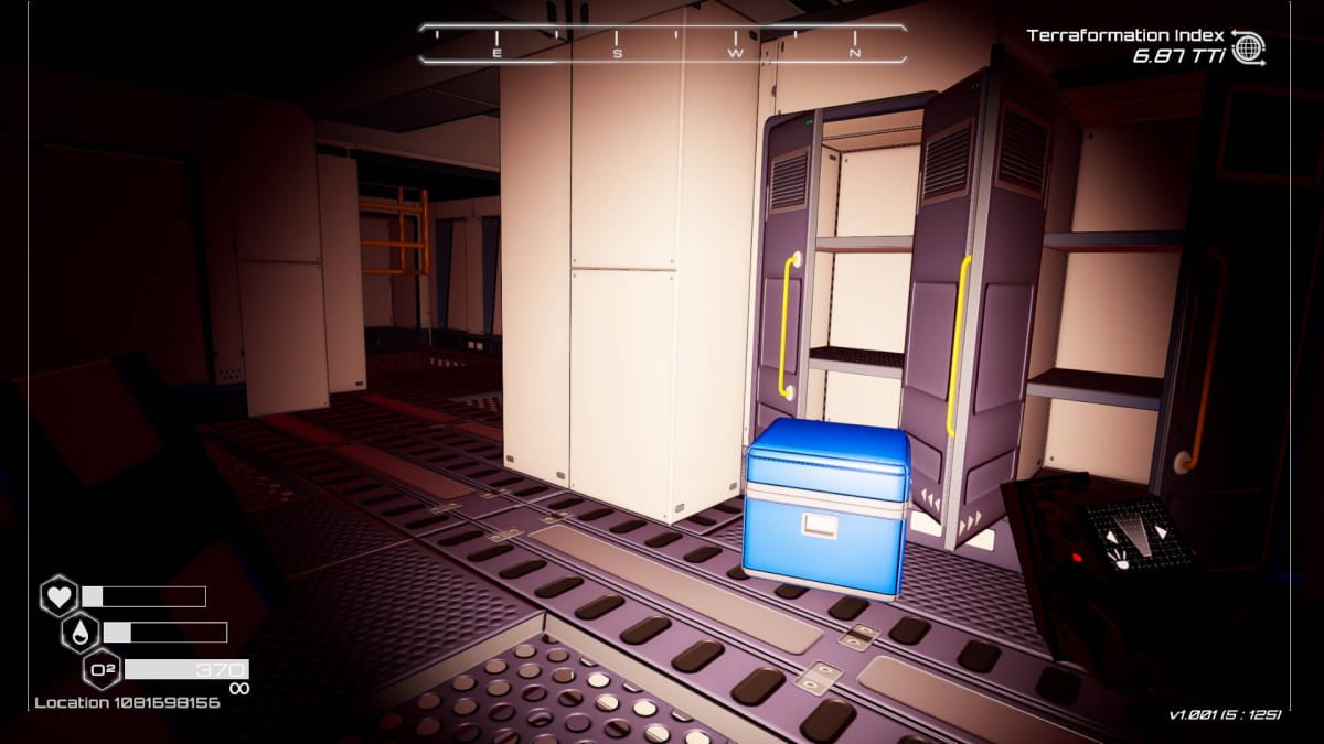 A small Storage Crate containing an Access Card in a Portal wreck in The Planet Crafter