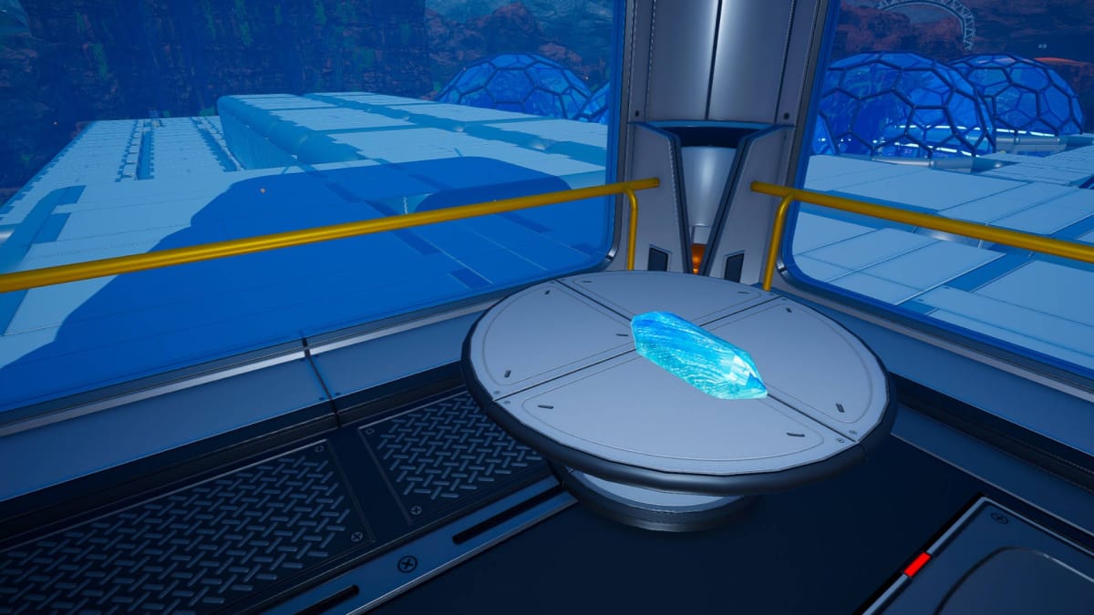 A Blazar Quartz on a table in a building in The Planet Crafter